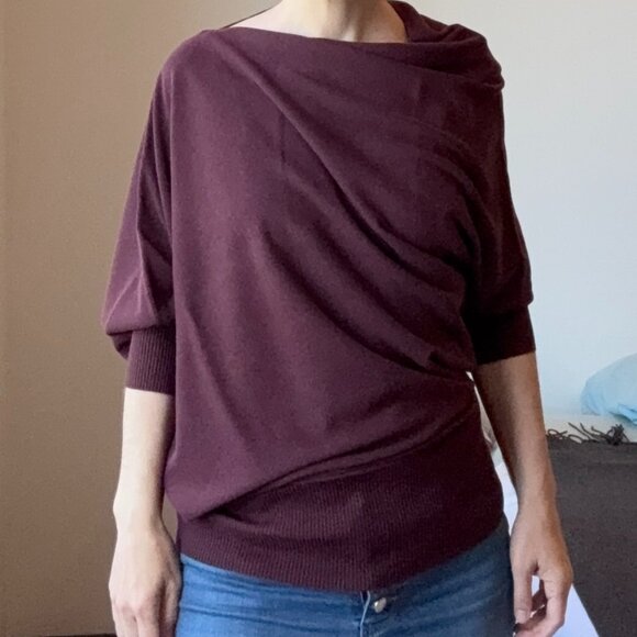 Peruvian Connection Asymmetrical Sweater Top 3/4 Sleeve Women's Maroon Sweater - Picture 1 of 8